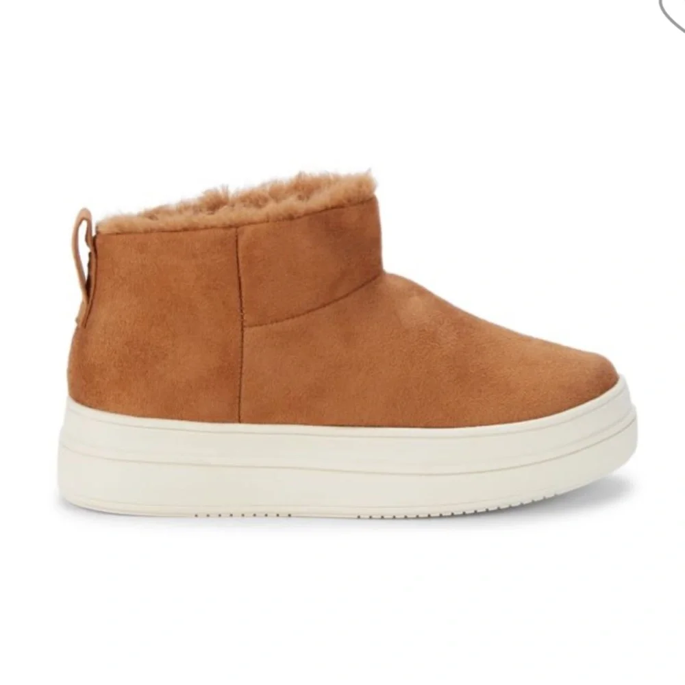 J/SLIDES Faux Fur-Lined Microsuede Tan Brown Booties S-286 Sz 10